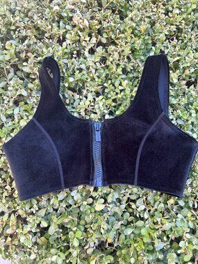 Hoaka Swim - Black Neoprene Velvet Zip Up Bikini Top Size Small
